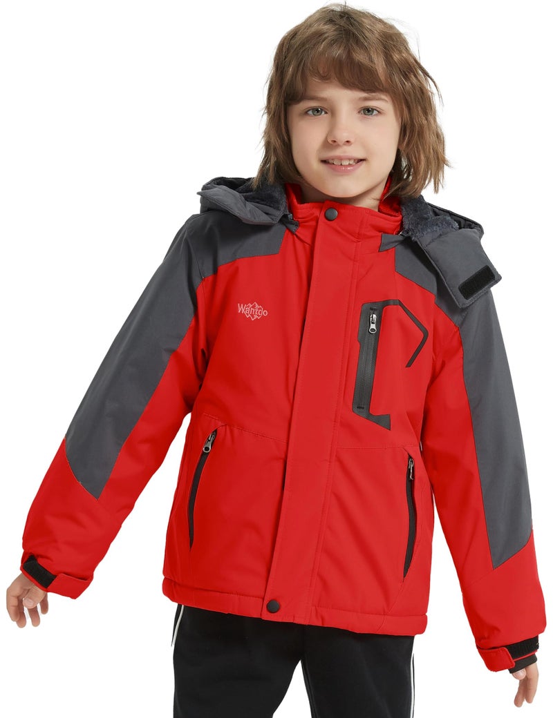 wantdo Boys' Winter Outerwear Jackets & Coats Waterproof Ski Jackets with Hood Red 14-16 - Image 4